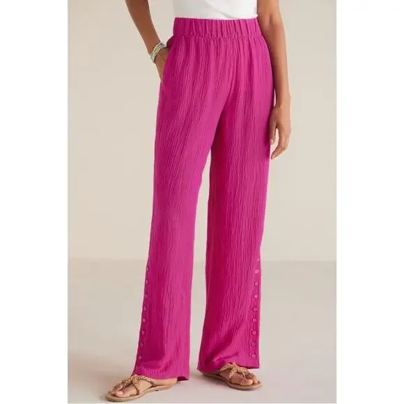 Soft Surroundings Oceo Gauze Wide Leg Pants Button Hem Fuchsia Plus Size 1X - Picture 1 of 12